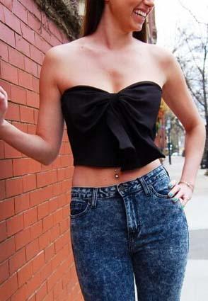 Romwe Strapless With Bow Black Tank Top