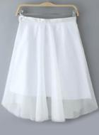 Romwe With Button Mesh White Skirt