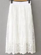Romwe White Lace Overlay Elastic Waist Skirt