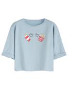 Romwe Pale Blue Coke Popcorn Print Cuffed Crop T-shirt