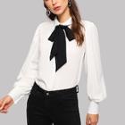 Romwe Bishop Sleeve Tie-neck Blouse