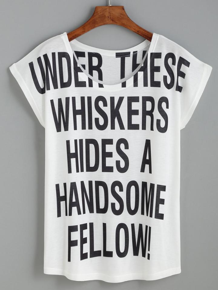 Romwe White Sentence Print T-shirt