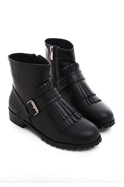Romwe Tassels Embellished Black Boots