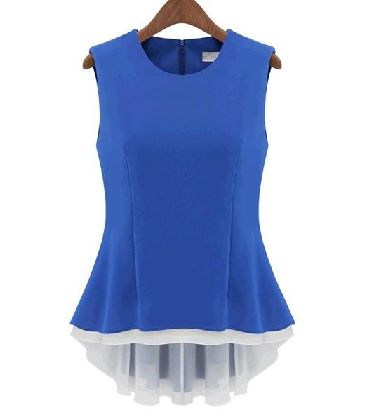 Romwe Layered Peplum Sleeveless Chiffon Blouse