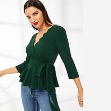 Romwe Scallop Edge Surplice Wrap Knot Top