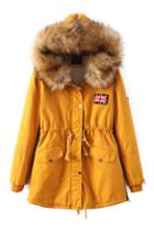 Romwe Drawstring Pocketed Faux Fur Hoodie Yellow Coat