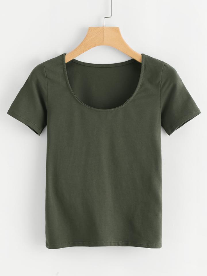 Romwe Scoop Neck Cut Out Back Tee