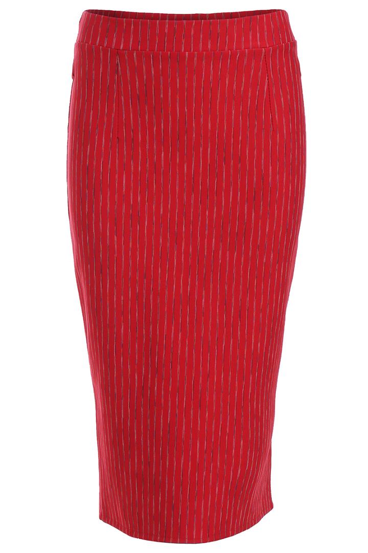 Romwe Vertical Striped Split Back Red Skirt