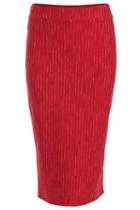 Romwe Vertical Striped Split Back Red Skirt