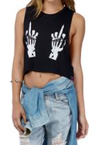 Romwe Double Cool Hands Print Black Tank Top