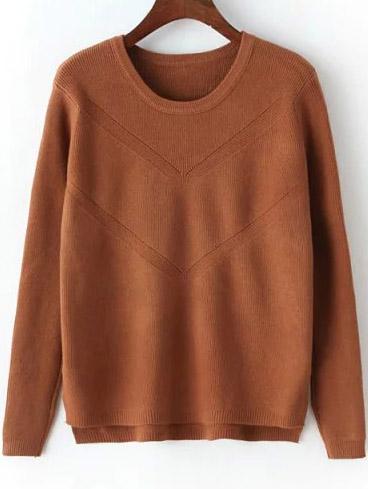 Romwe Dip Hem Slit Coffee Sweater