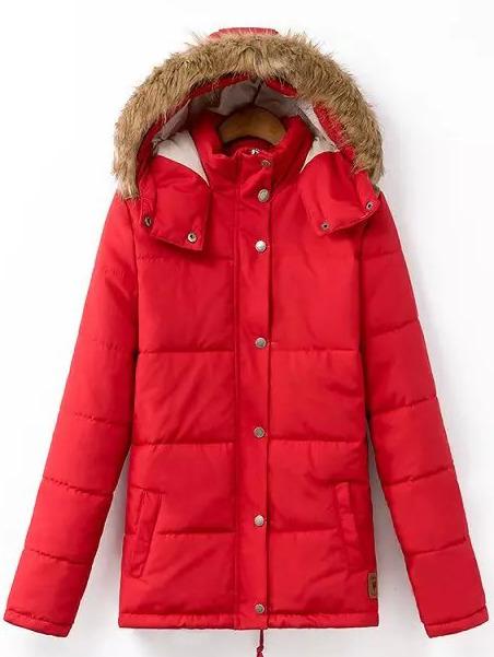 Romwe Hooded Drawstring Zipper Red Coat