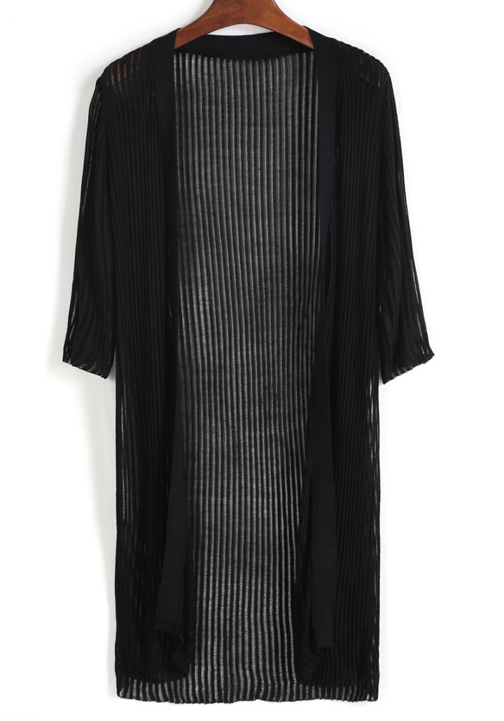 Romwe Vertical Striped Knit Long Cardigan