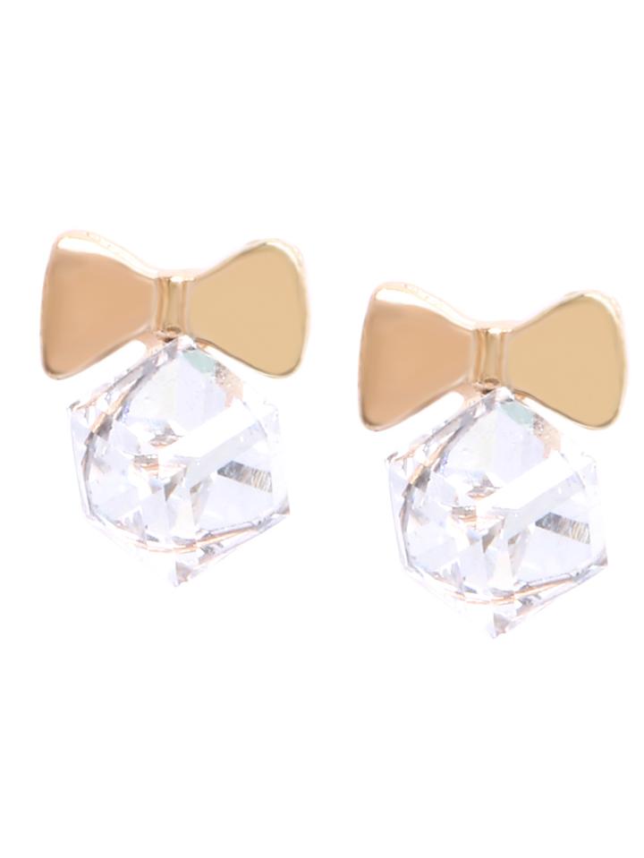 Romwe Cubic Crystal Bow Drop Earrings