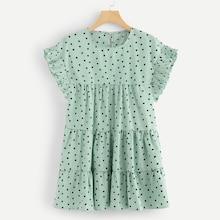 Romwe Vertical-striped Tiered Peasant Frill Dress