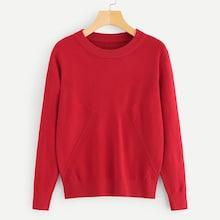 Romwe Button Detail Solid Sweater