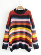 Romwe Wide Stitch Block Striped Sweater