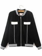 Romwe Black Striped Trim Zipper Up Baseball Jacket