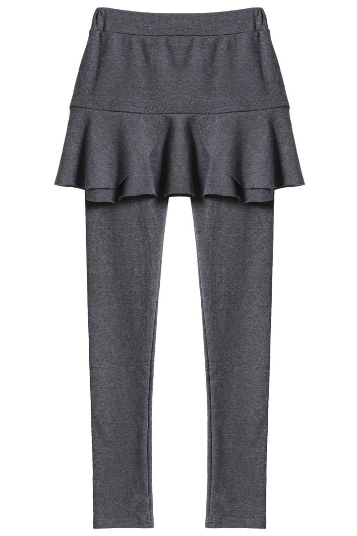 Romwe Flouncing Elastic Dark Grey Skirt Legging