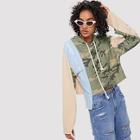 Romwe Color Block Stepped Hem Hoodie