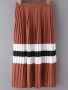 Romwe Color Block Contrast Pleated Casual Skirt