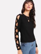 Romwe Cutout Sleeve Solid T-shirt