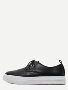 Romwe Black Round Toe Pebbled Lace Up Sneakers