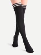Romwe Black And Nude Patchwork Striped Pantyhose Stockings