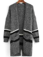 Romwe Striped Pockets Slit Back Coat
