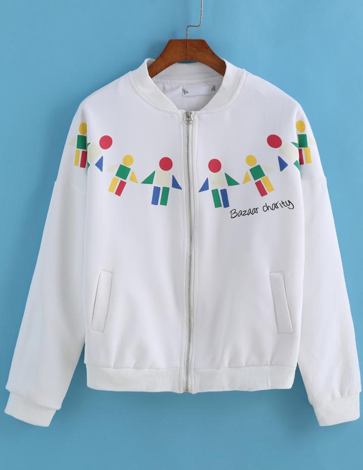 Romwe With Zipper Geometric Print Coat