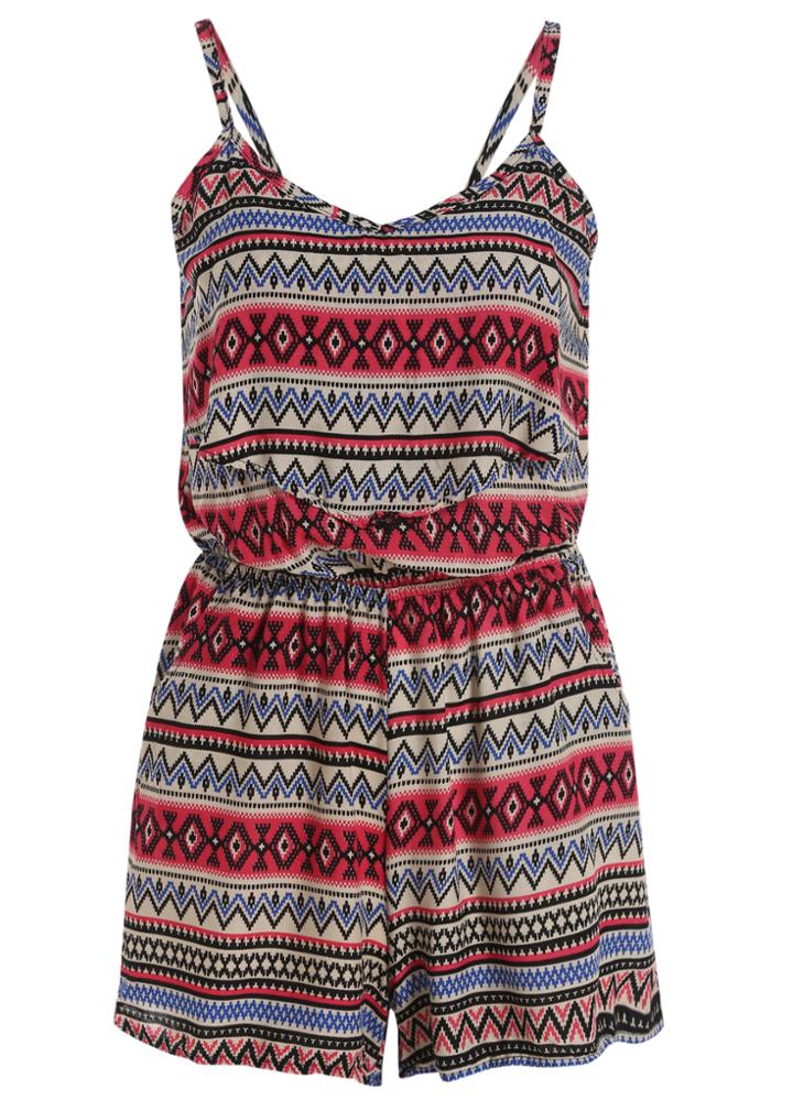 Romwe Spaghetti Strap Tribal Print Romper