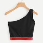 Romwe One Shoulder Stripe Tape Panel Crop Top