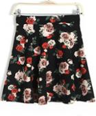Romwe Floral Print Flouncing Skirt