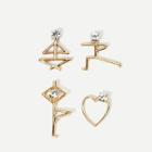 Romwe Rhinestone Multi-shaped Drop Earring Set 4pcs
