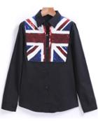 Romwe With Sequined Union Jack Pattern Black Blouse