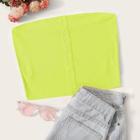 Romwe Neon Lime Snap Button Front Ribbed Bandeau Top