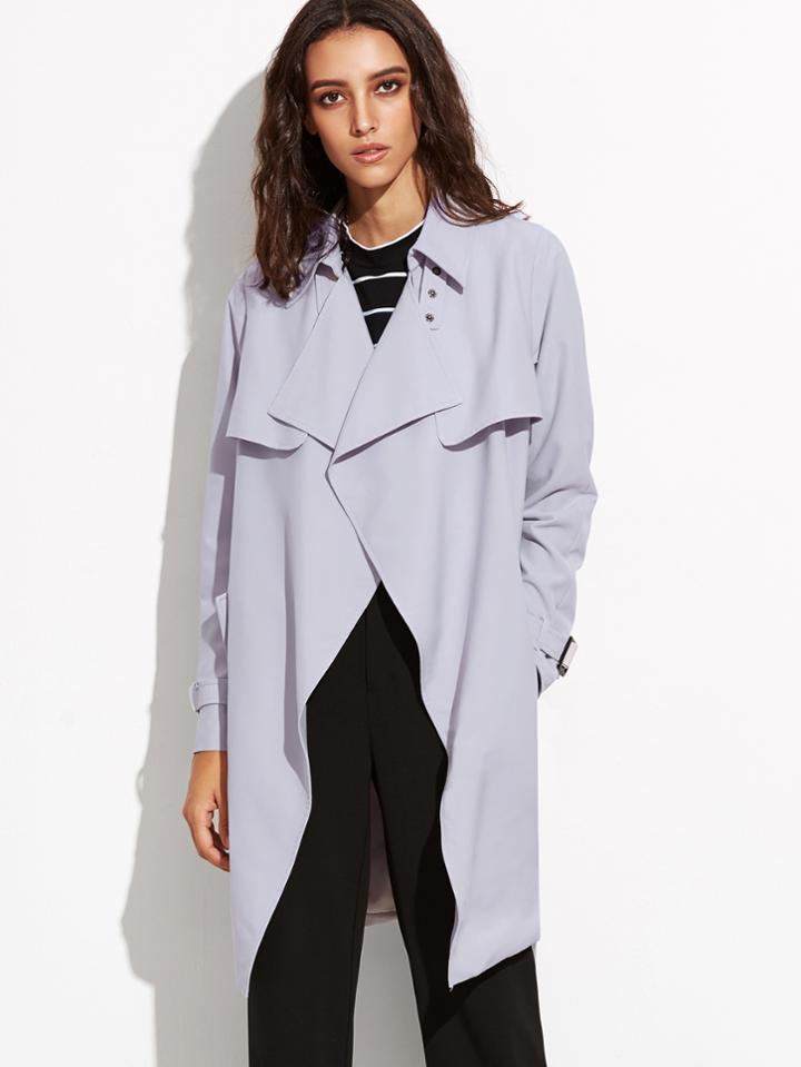 Romwe Grey Wrap Trench Coat With Gun Flap