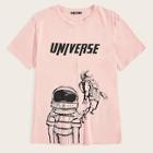Romwe Guys Astronaut & Letter Print Top