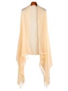 Romwe Apricot Lace Trim Fringe Scarf