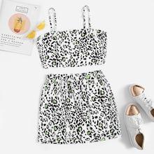 Romwe Leopard Print Cami Crop Top & Skirt