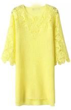 Romwe Floral Crochet Lace Hollow Yellow Dress