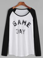 Romwe Contrast Raglan Sleeve Letter Print Scoop Neck T-shirt