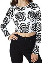 Romwe Romwe Black Rose Print Midriff Slim T-shirt