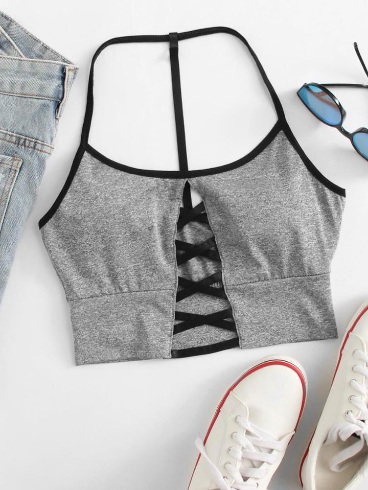 Romwe Criss Cross Halter Top