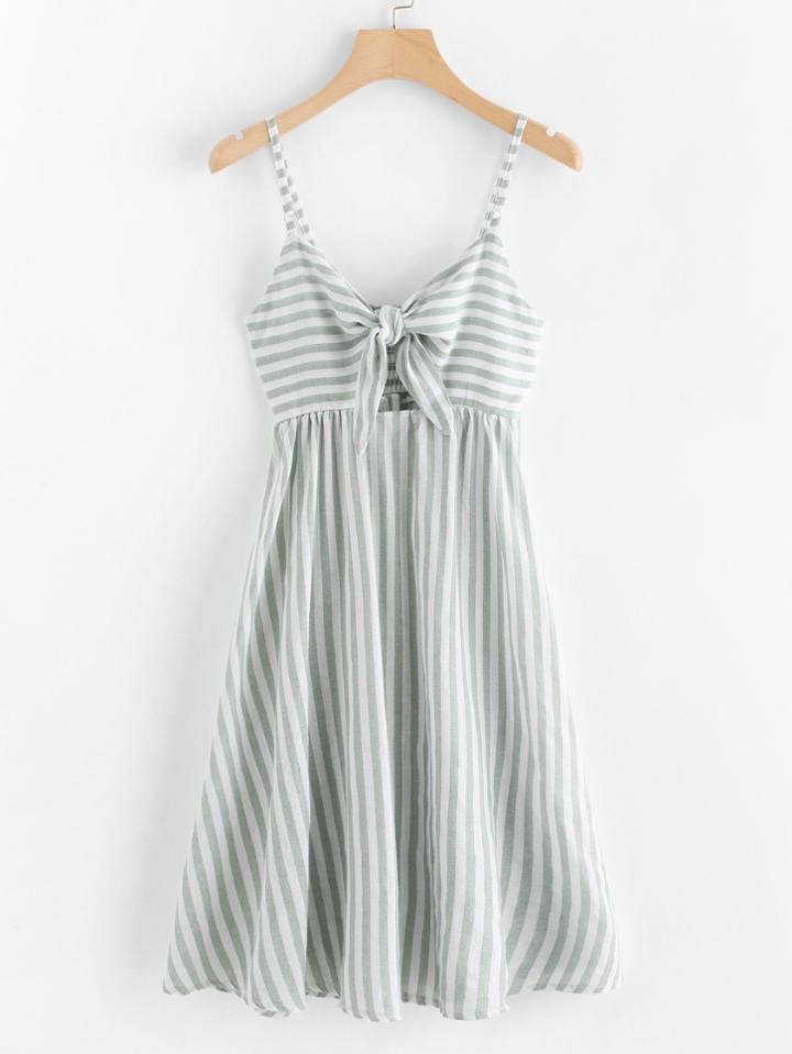 Romwe Asymmetric Stripe Bow Front Dress