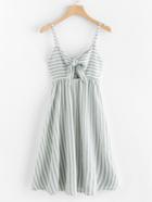 Romwe Asymmetric Stripe Bow Front Dress