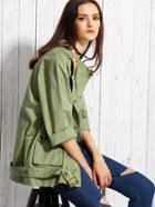 Romwe Pale Green Double Breasted Trench Coat With Belt