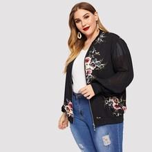 Romwe Plus Contrast Mesh Floral Print Jacket