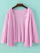 Romwe Pink Raglan Sleeve Loose Fit Textured Sweater Coat