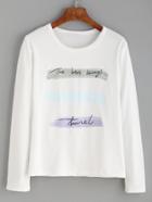 Romwe White Letter Print Long Sleeve T-shirt